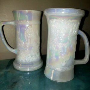 2 antique BEER STEINS Beer Glasses Federal Milk Glass Carnival
